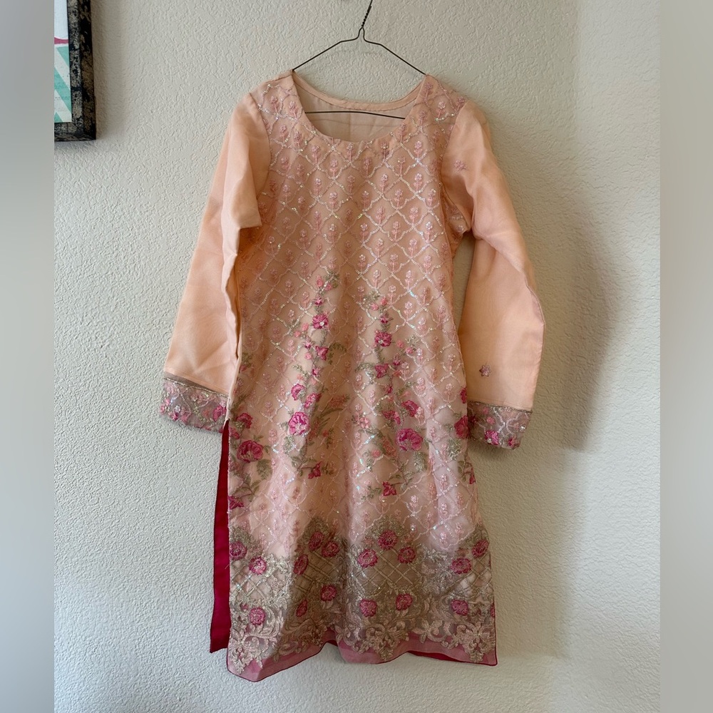 Pakistani Dress (Beautiful Pink Kameez, with Pants & Dupatta)
